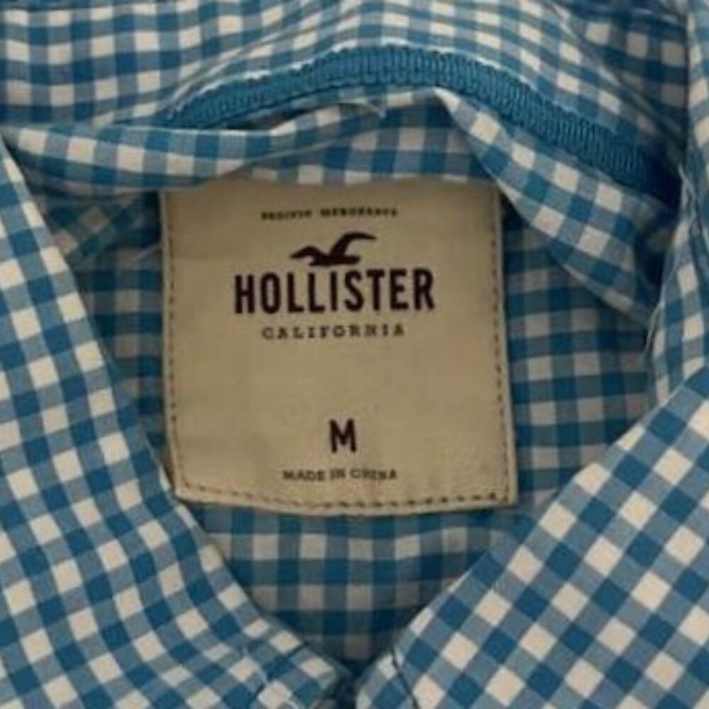 2 for $15 Hollister Aqua Blue & White Check Button Down Shirt – Size Medium - Picture 8 of 10